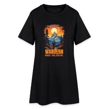 Wandern ins Glück - Frauen T-Shirt-Kleid - Schwarz - Vorne