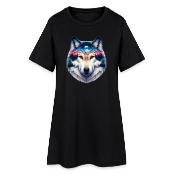 Wolf - Frauen T-Shirt-Kleid - Schwarz - Vorne