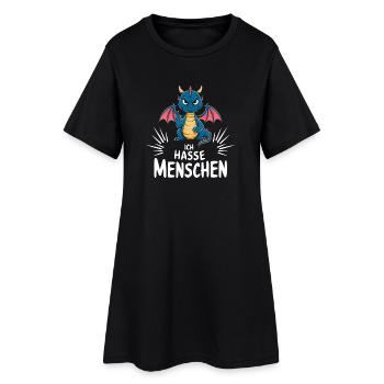 „Ich hasse Menschen“ – Frecher Drache mit Flügeln - Frauen T-Shirt-Kleid - Schwarz - Vorne