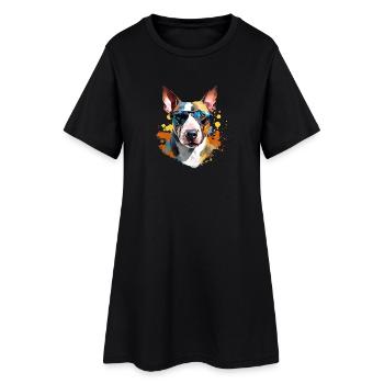 Bull terrier avec lunettes de soleil - Robe T-shirt Femme - noir - Devant