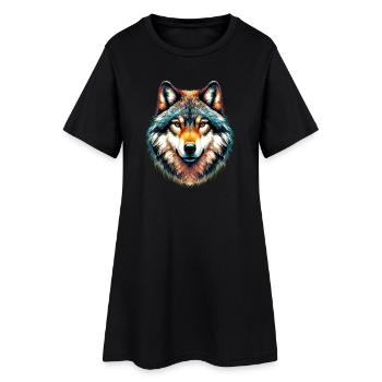 Wolf - Frauen T-Shirt-Kleid - Schwarz - Vorne
