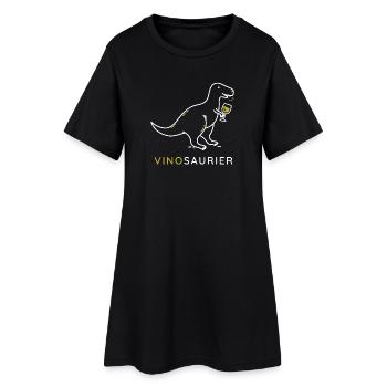 Vinosaurier mit Weinglas - Frauen T-Shirt-Kleid - Schwarz - Vorne