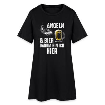 Angeln und Bier, darum bin ich hier. - Frauen T-Shirt-Kleid - Schwarz - Vorne