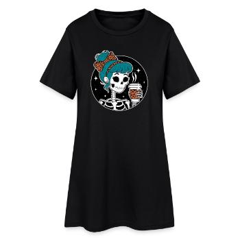 Funny Mexican Skeleton with Latte Coffee Halloween - Women’s T-Shirt Dress - black - Front