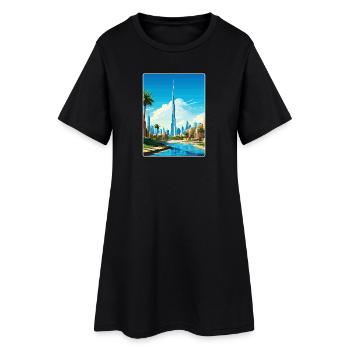 Dubai Skyline Illustration - Frauen T-Shirt-Kleid - Schwarz - Vorne