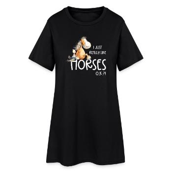 J’aime vraiment les chevaux cheval de dessin animé - Robe T-shirt Femme - noir - Devant