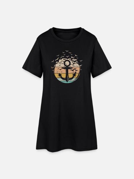 Anker retro Kapitän Boot Schiff vintage Symbol - Frauen T-Shirt-Kleid - Schwarz