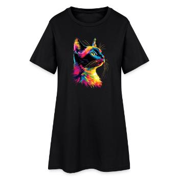 Katze Bunt Regenbogen Farben Popart Cat Mom Katzen - Frauen T-Shirt-Kleid - Schwarz - Vorne