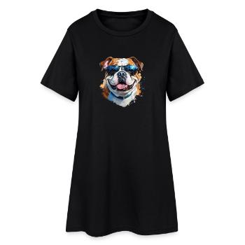 Bulldogge mit Sonnenbrille - Frauen T-Shirt-Kleid - Schwarz - Vorne