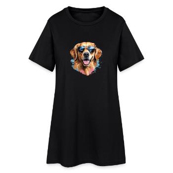 Golden Retriever mit Sonnenbrille - Frauen T-Shirt-Kleid - Schwarz - Vorne
