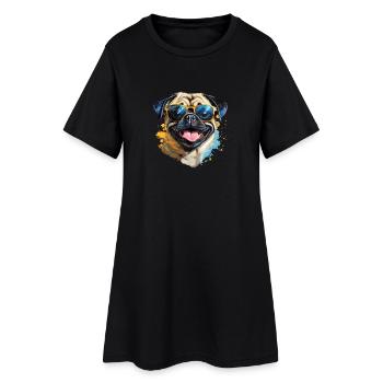 Carlin avec lunettes de soleil - Robe T-shirt Femme - noir - Devant