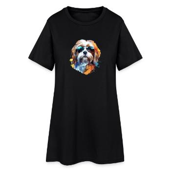 Lhasa Apso mit Sonnenbrille - Frauen T-Shirt-Kleid - Schwarz - Vorne
