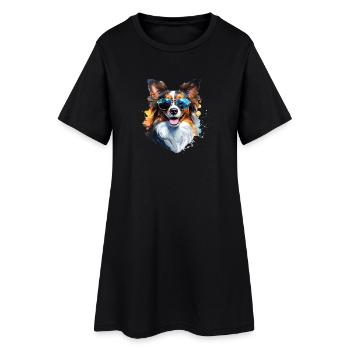 Papillon mit Sonnenbrille - Frauen T-Shirt-Kleid - Schwarz - Vorne