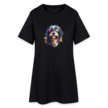 Terrier tibétain avec lunettes de soleil - Robe T-shirt Femme - noir - Devant