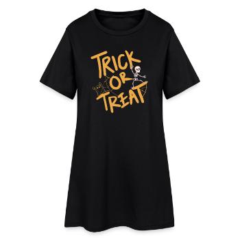 Kreatives Halloween-Design mit Kürbis und Skelett - Frauen T-Shirt-Kleid - Schwarz - Vorne