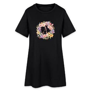 A| Monogramme | Nom | Alina | Aquarelle | Coloré - Robe T-shirt Femme - noir - Devant