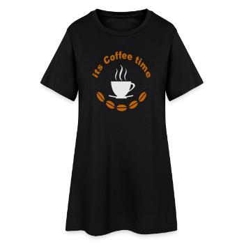 Kaffeetasse und Kaffeebohnen - Frauen T-Shirt-Kleid - Schwarz - Vorne