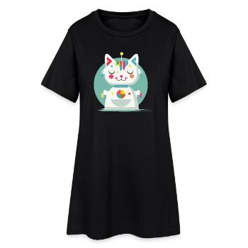 Geometric Robot Cat – Creative Illustration - Women’s T-Shirt Dress - black - Front