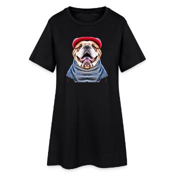 Bulldogge Streetwear Hoodie - Frauen T-Shirt-Kleid - Schwarz - Vorne