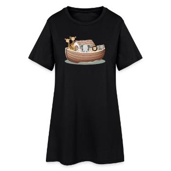 Niedliche Tierillustration – Arche Noah mit Tieren - Frauen T-Shirt-Kleid - Schwarz - Vorne