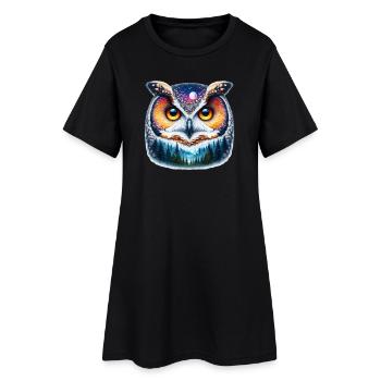 Eule - Frauen T-Shirt-Kleid - Schwarz - Vorne