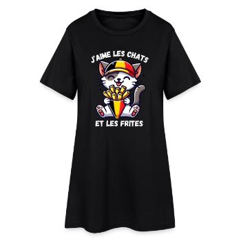 J'aime les chats et les frites - Robe T-shirt Femme - noir - Devant