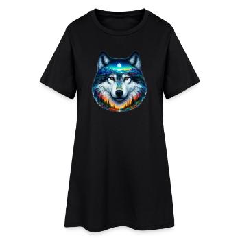 Wolf - Frauen T-Shirt-Kleid - Schwarz - Vorne