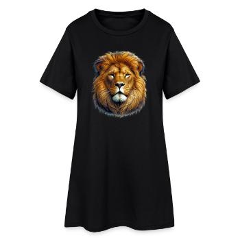Löwe - Frauen T-Shirt-Kleid - Schwarz - Vorne