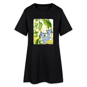 Katzenbeeren - Frauen T-Shirt-Kleid - Schwarz - Vorne