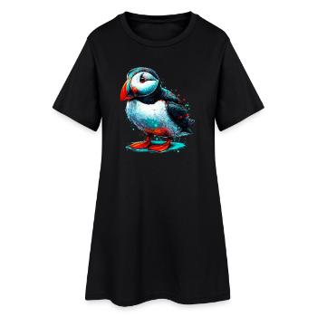 Macareux - Robe T-shirt Femme - noir - Devant