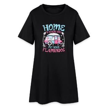 home is where you put your flamingos - Frauen T-Shirt-Kleid - Schwarz - Vorne