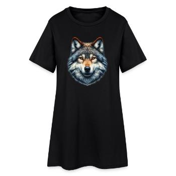 Wolf - Frauen T-Shirt-Kleid - Schwarz - Vorne