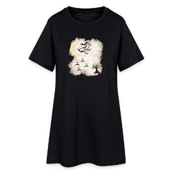 Gothic Design, Nebelig, Friedhöfe, Fledermäuse - Frauen T-Shirt-Kleid - Schwarz - Vorne