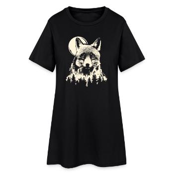 Fox Forest Moon Nature Tree Moonlight Animals Symbol - Women’s T-Shirt Dress - black - Front