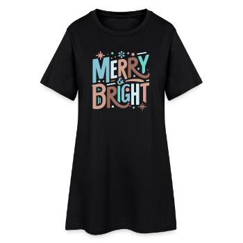Merry & Bright Festive Typography - Frauen T-Shirt-Kleid - Schwarz - Vorne