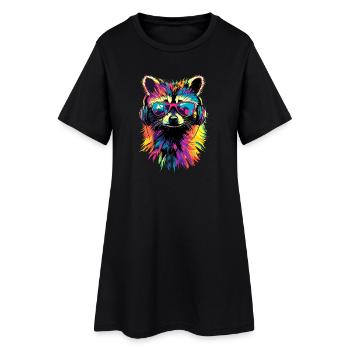 raton laveur Popart Coloré Arc-en-ciel Raton laveur Raton laveur - Robe T-shirt Femme - noir - Devant