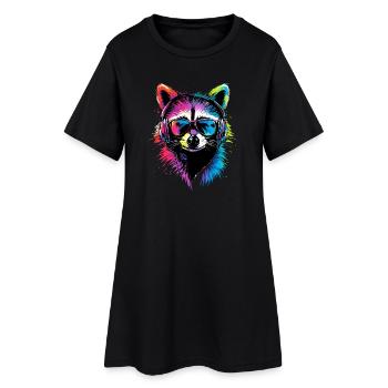 raton laveur Popart Coloré Arc-en-ciel Raton laveur Raton laveur - Robe T-shirt Femme - noir - Devant