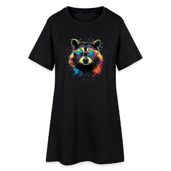 raton laveur Popart Coloré Arc-en-ciel Raton laveur Raton laveur - Robe T-shirt Femme - noir - Devant