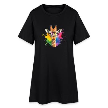 Colorful Giraffe with Glasses and Rainbow Splash - Women’s T-Shirt Dress - black - Front