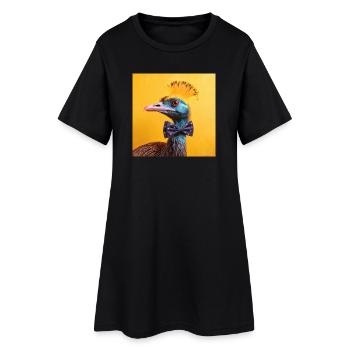 Blue Bird with Bow Tie - Women’s T-Shirt Dress - black - Front