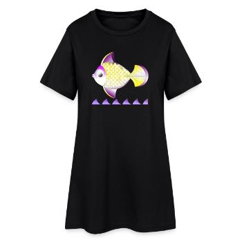 Golgener Fisch - Frauen T-Shirt-Kleid - Schwarz - Vorne
