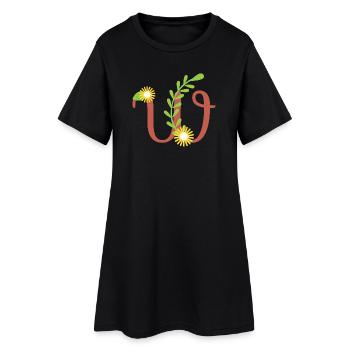 Elégante lettre 'W' avec des fleurs - Robe T-shirt Femme - noir - Devant
