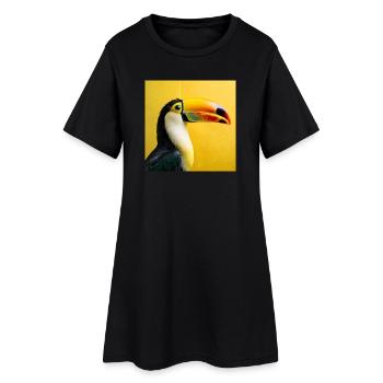 Tukan-Vogel auf tropischen gelben Hintergrundfarben - Frauen T-Shirt-Kleid - Schwarz - Vorne