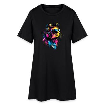 Katze Sonnenbrille Kopfhörer Musik Bunt DJ Katzen - Frauen T-Shirt-Kleid - Schwarz - Vorne