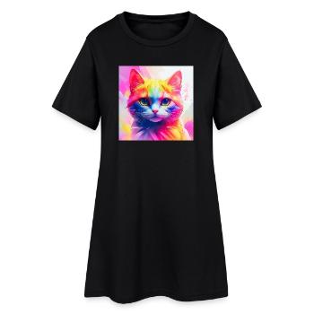 Vibrant Rainbow Cat Artwork - Women’s T-Shirt Dress - black - Front