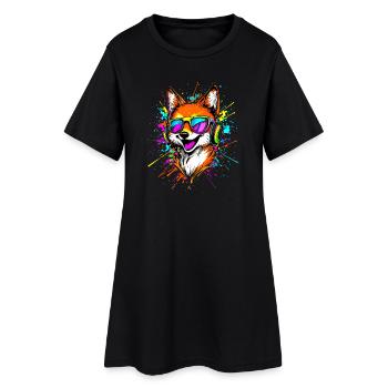 Fox DJ Casque Coloré Arc-en-ciel Musique Renards - Robe T-shirt Femme - noir - Devant