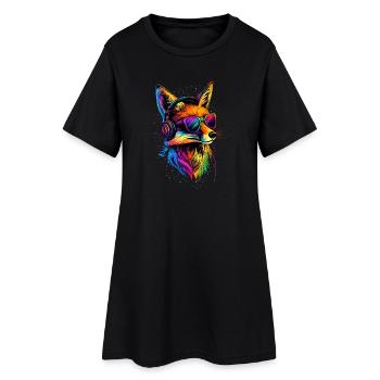 Fox DJ Casque Coloré Arc-en-ciel Musique Renards - Robe T-shirt Femme - noir - Devant
