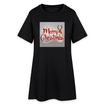 Merry Christmas Reindeer Glitter Script - Women’s T-Shirt Dress - black - Front