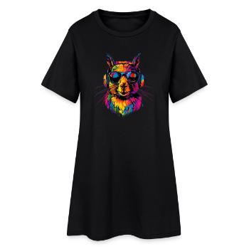 Casque d’écureuil Pop Art coloré DJ écureuil - Robe T-shirt Femme - noir - Devant