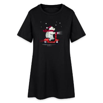 Polar bear in Christmas outfit on a scooter - Women’s T-Shirt Dress - black - Front
